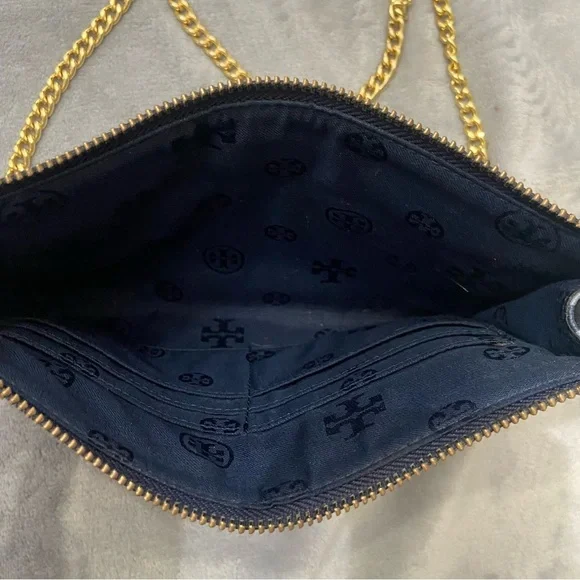 Tory Burch Robinson Navy Gingham Chain Strap Crossbody Clutch Bag 4936 - Picture 6 of 12